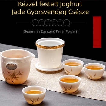 Juhzsír jade teáskészlet Dehua fehér porcelánból, kültéri utazásokhoz, hordozható teáscsésze