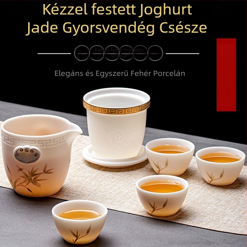 Juhzsír jade teáskészlet Dehua fehér porcelánból, kültéri utazásokhoz, hordozható teáscsésze