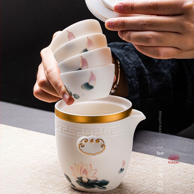 Juhzsír jade teáskészlet Dehua fehér porcelánból, kültéri utazásokhoz, hordozható teáscsésze