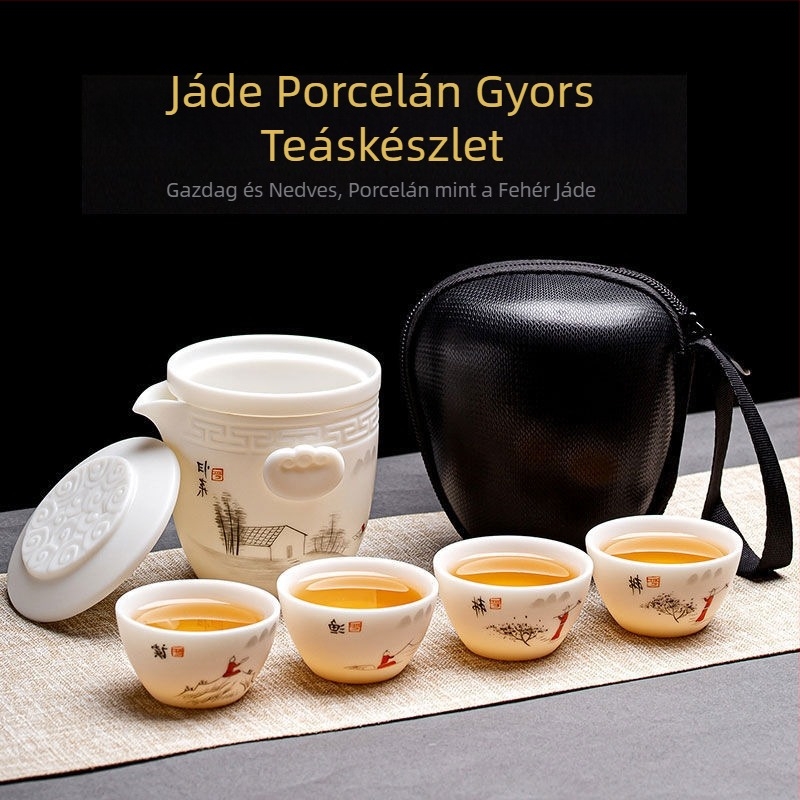 Juhzsír jade teáskészlet Dehua fehér porcelánból, kültéri utazásokhoz, hordozható teáscsésze