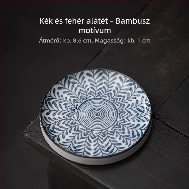 Kör alakú kerámia teáscsésze alátét, kék-fehér, hőszigetelő, Kung Fu teás készlet kiegészítő, fedél tartó