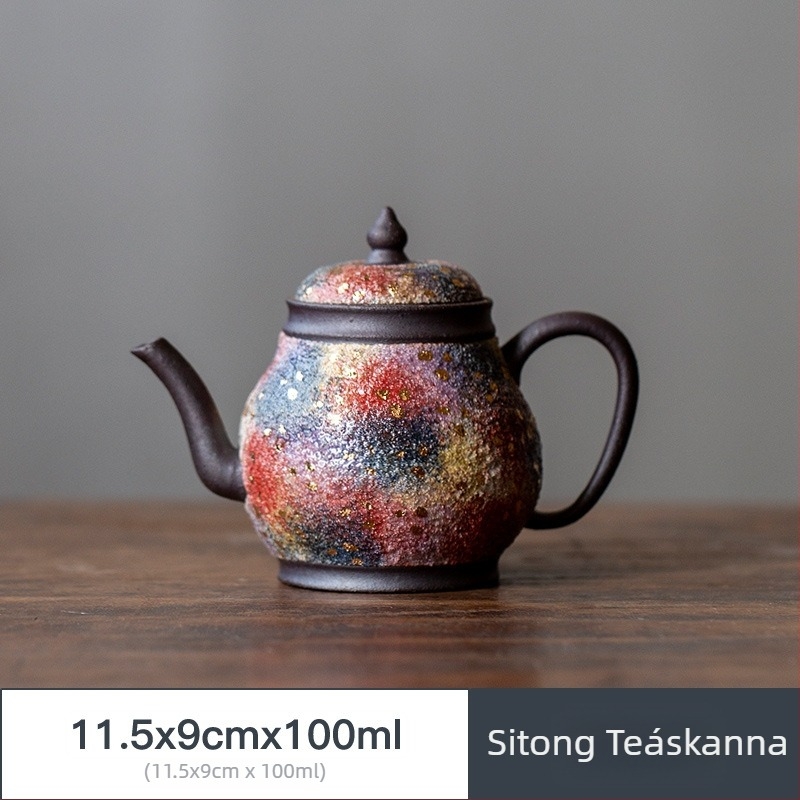 Kézzel készített, több színű kőedény teáskanna, vintage stílusú, oldalsó fogantyúval