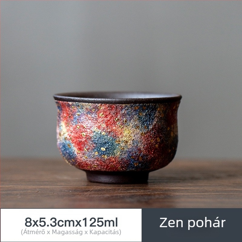 Kézzel készített, több színű kőedény teáskanna, vintage stílusú, oldalsó fogantyúval