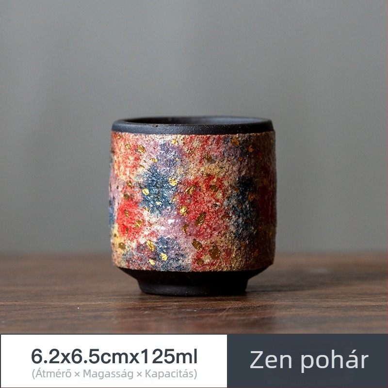 Kézzel készített, több színű kőedény teáskanna, vintage stílusú, oldalsó fogantyúval