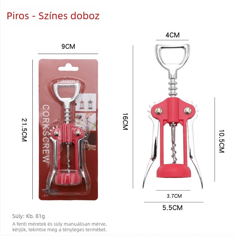 Cinkötvözetből készült, multifunkcionális palacknyitó trombita alakú pezsgőnyitóval és rozsdamentes acél dugóhúzóval