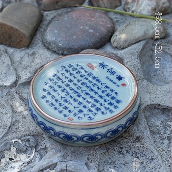 Kínai retro kerámia teáskészlet fedéllel, teás tálcával, teáskanna-tartóval és kék-fehér porcelán csészealátétekkel