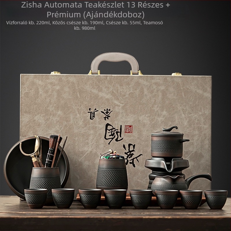Lila agyagból készült automata teáskészlet Gongfu teához, kerámia teáskanna irodai és otthoni használatra, kőőrleményes tea készítő