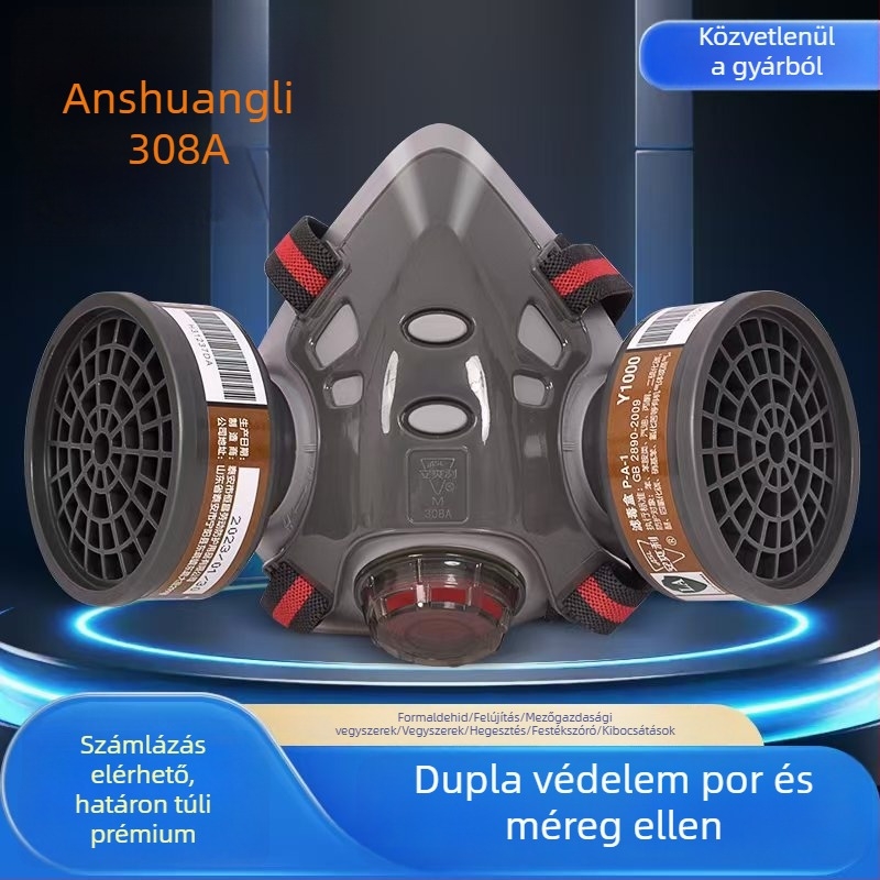 Anshuangli 308A KN95 kettős szűrős gázmaszk permetezéshez, vegyszerekhez és festék szag elleni védelemre