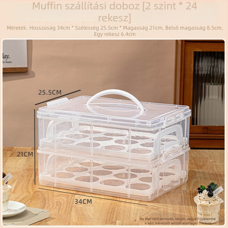 Többszintes, újrahasználható muffin-doboz fogantyúval, hordozható desszert-tároló piknikekhez, 24/36/48 rekeszzel