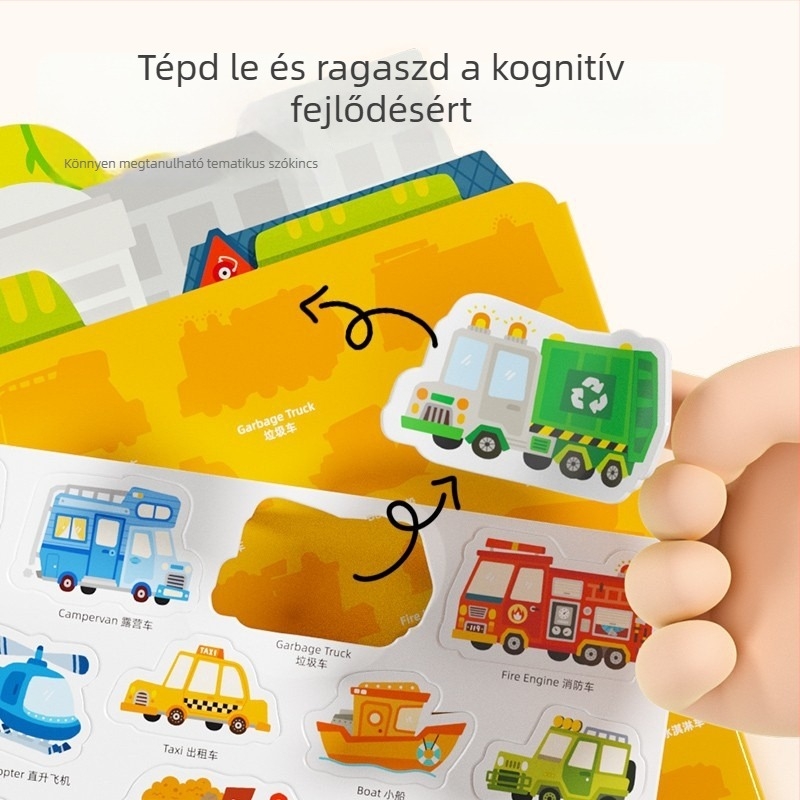 Dinoszaurusz témájú zselés matricás könyv 3–6 éveseknek, kétnyelvű nyugis könyv a korai tanuláshoz, újrahasználható matricák