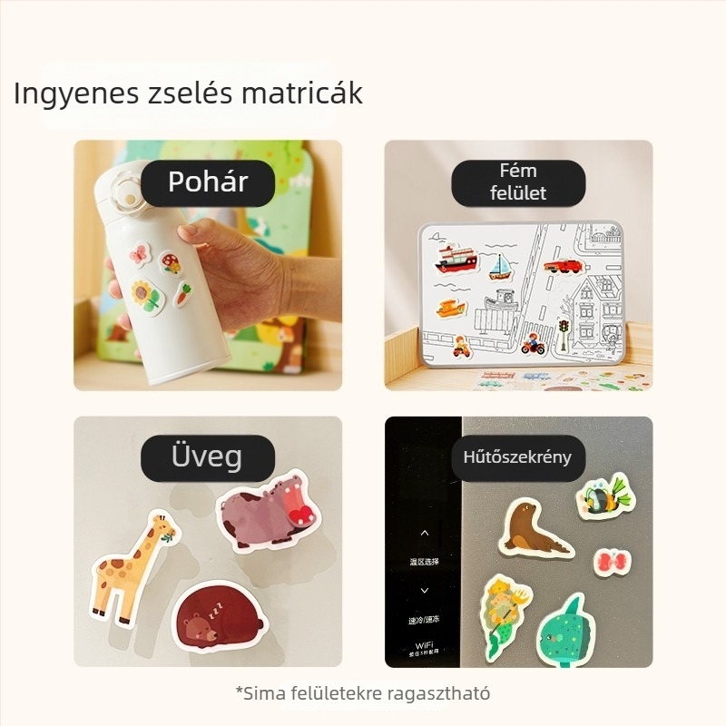 Dinoszaurusz témájú zselés matricás könyv 3–6 éveseknek, kétnyelvű nyugis könyv a korai tanuláshoz, újrahasználható matricák