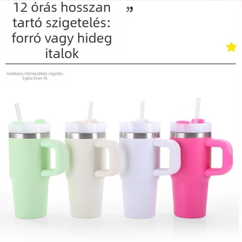 14oz vákuum-szigetelt rozsdamentes acél pohár, 304-es, fogantyúval – kültéri, hordozható autó pohár