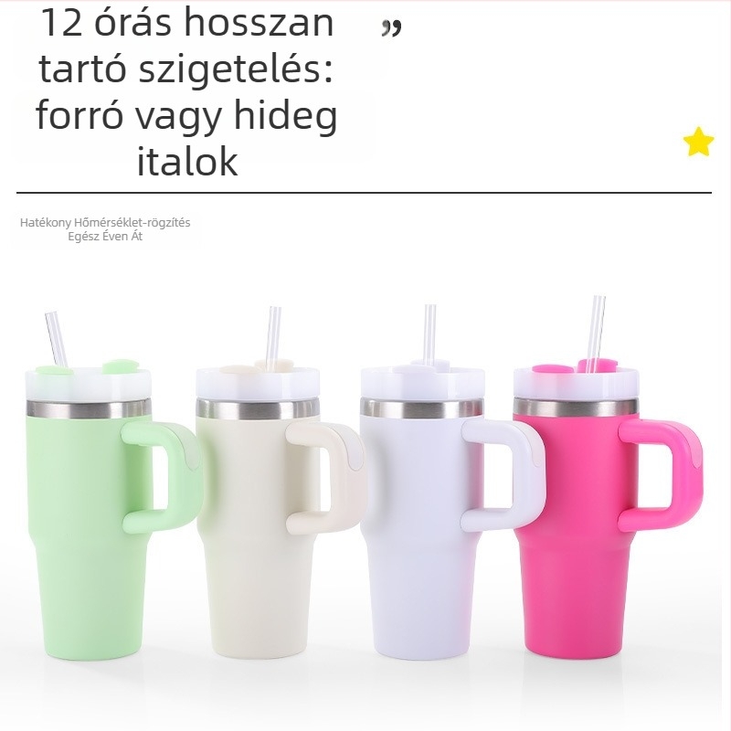 14oz vákuum-szigetelt rozsdamentes acél pohár, 304-es, fogantyúval – kültéri, hordozható autó pohár