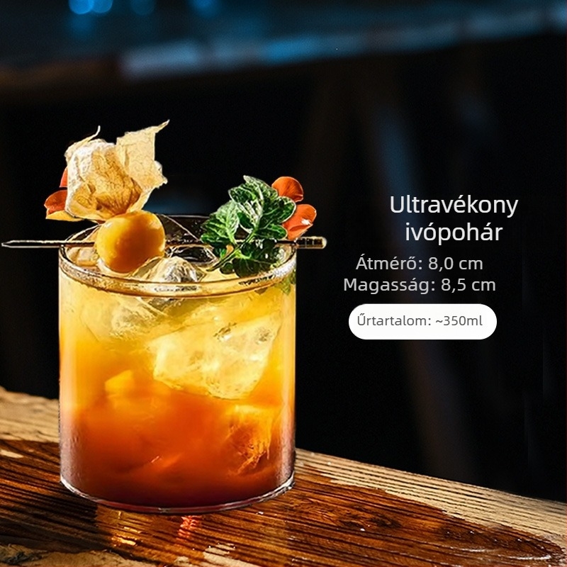 Ultra vékony kristályüveg, magas falú pohár koktélokhoz, whiskyhez, kávéhoz és likőrökhöz; boroszilikát üveg, 201–300 ml