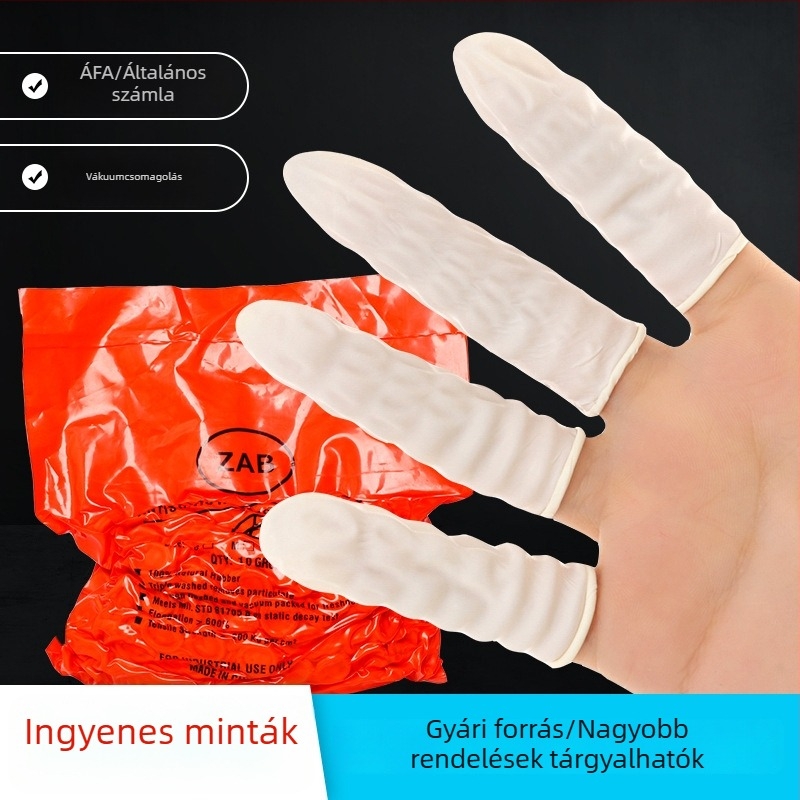 Egyszer használatos bézs latex ujjvédők, pormentes, narancssárga csúszásmentes és elektrosztatikus védelemmel, 500 g