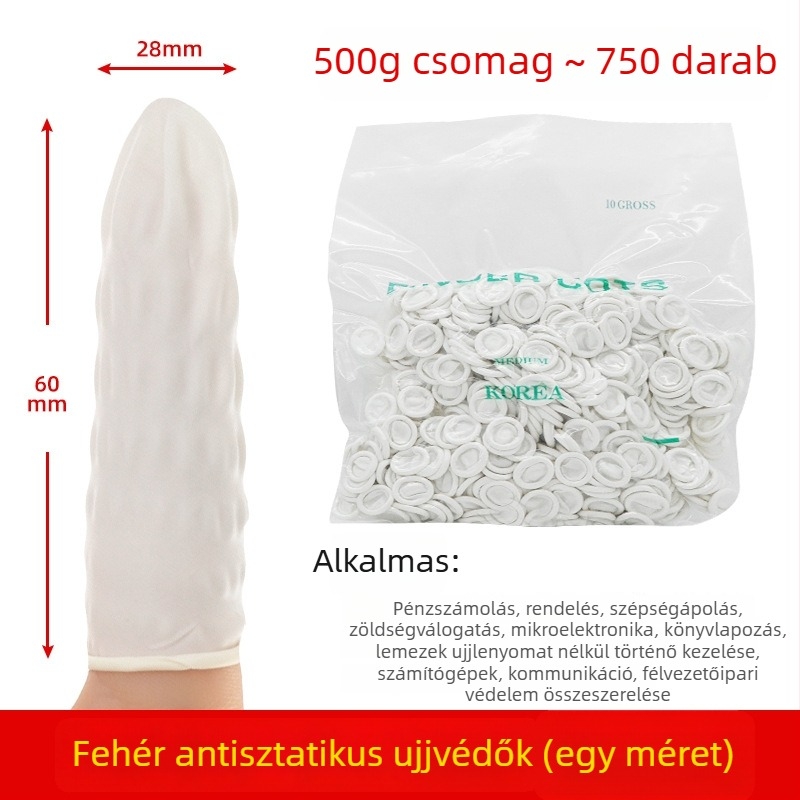 Egyszer használatos bézs latex ujjvédők, pormentes, narancssárga csúszásmentes és elektrosztatikus védelemmel, 500 g