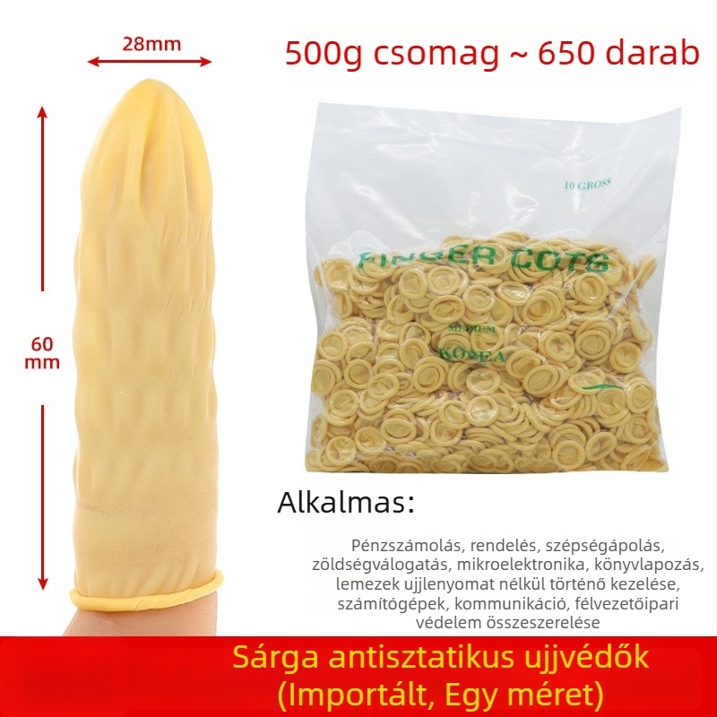 Egyszer használatos bézs latex ujjvédők, pormentes, narancssárga csúszásmentes és elektrosztatikus védelemmel, 500 g