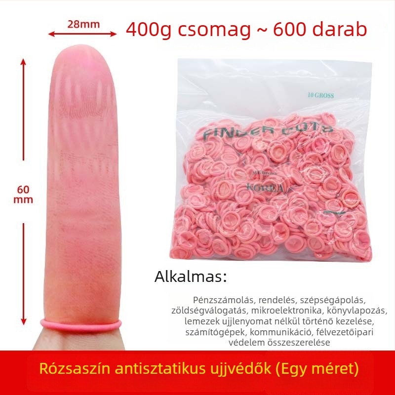 Egyszer használatos bézs latex ujjvédők, pormentes, narancssárga csúszásmentes és elektrosztatikus védelemmel, 500 g