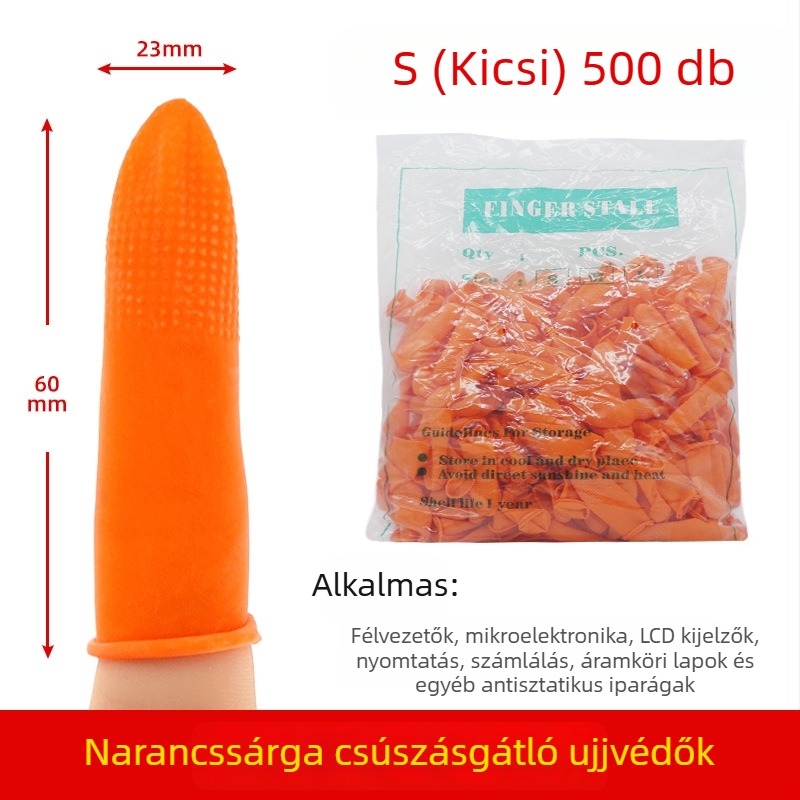 Egyszer használatos bézs latex ujjvédők, pormentes, narancssárga csúszásmentes és elektrosztatikus védelemmel, 500 g
