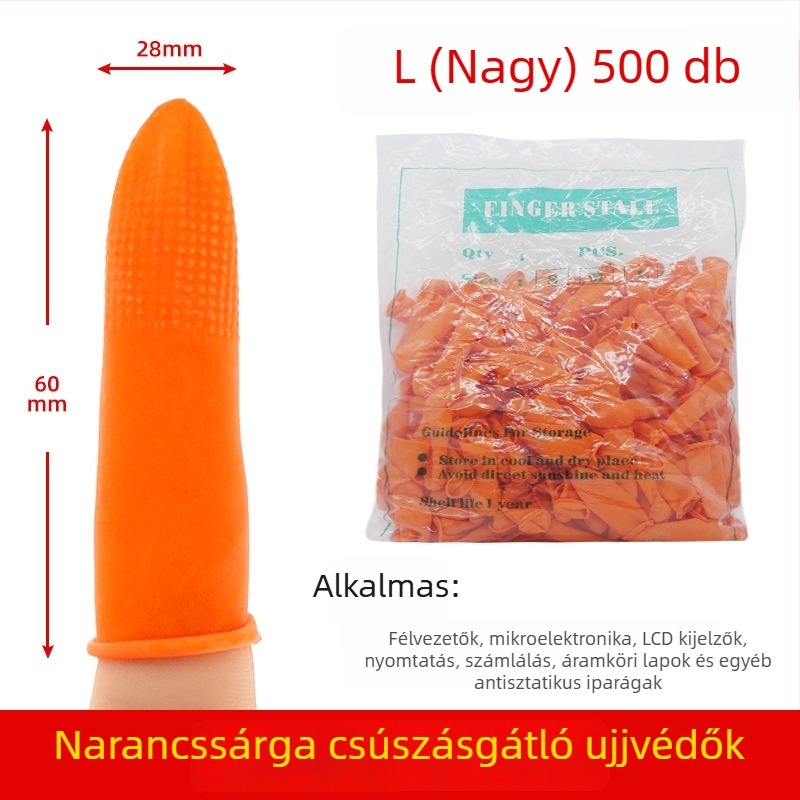 Egyszer használatos bézs latex ujjvédők, pormentes, narancssárga csúszásmentes és elektrosztatikus védelemmel, 500 g