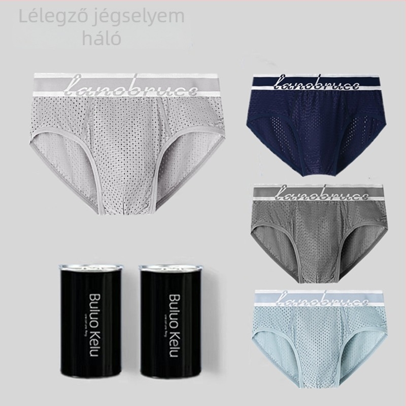 Férfi Ice Silk hálószövött alsónadrág, hálós mintázatú, középső derekú, légáteresztő, plusz méret