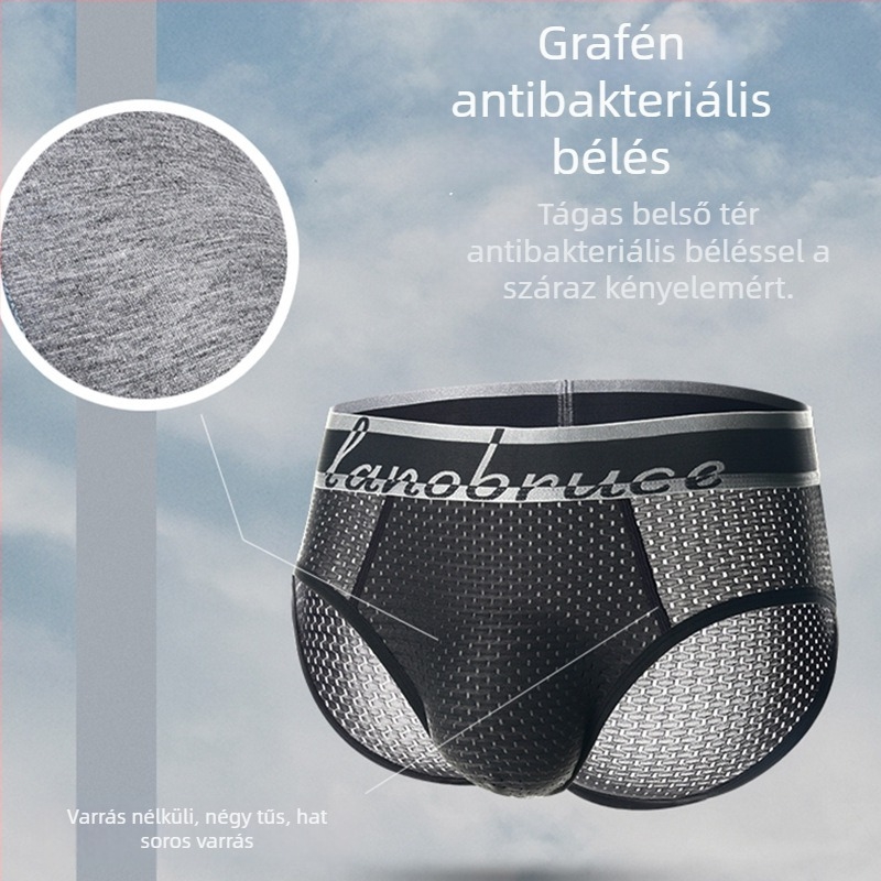 Férfi Ice Silk hálószövött alsónadrág, hálós mintázatú, középső derekú, légáteresztő, plusz méret