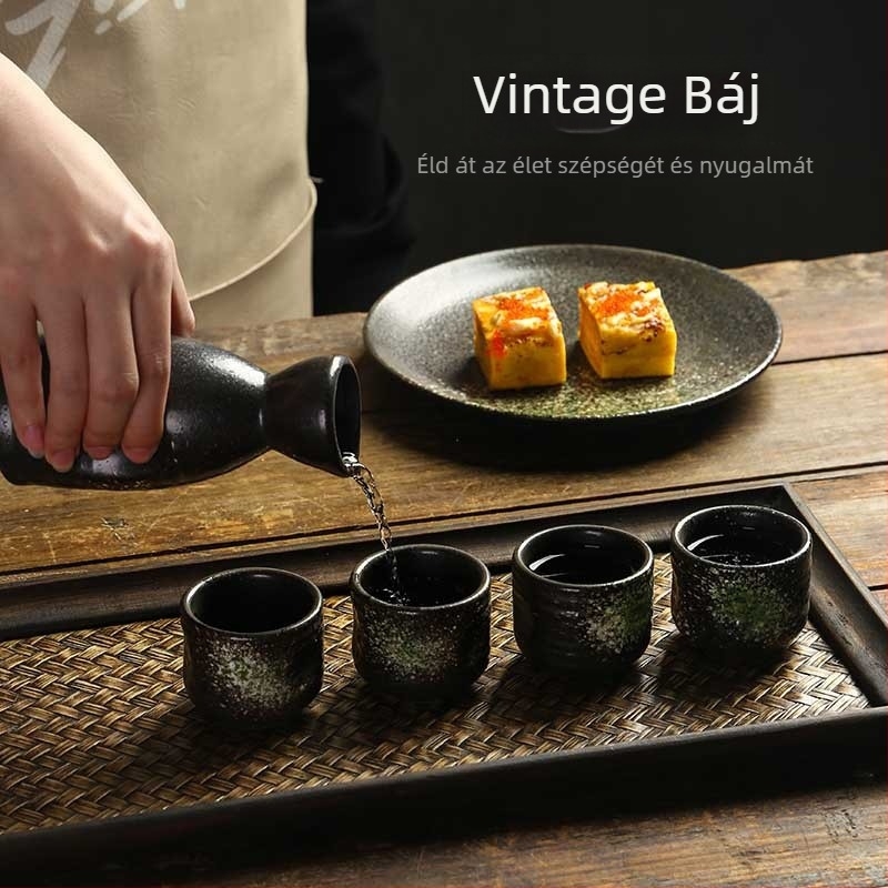 Japán sake pohár kerámiából, magas hőmérséklethez, retro stílusú, egy pohár, 1–100 ml kapacitás