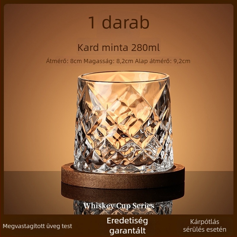 Whiskey pohár üvegből, könnyű luxus stílus, forgó talppal és poháralátéttel