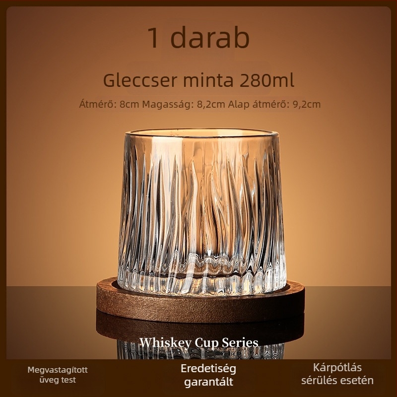 Whiskey pohár üvegből, könnyű luxus stílus, forgó talppal és poháralátéttel