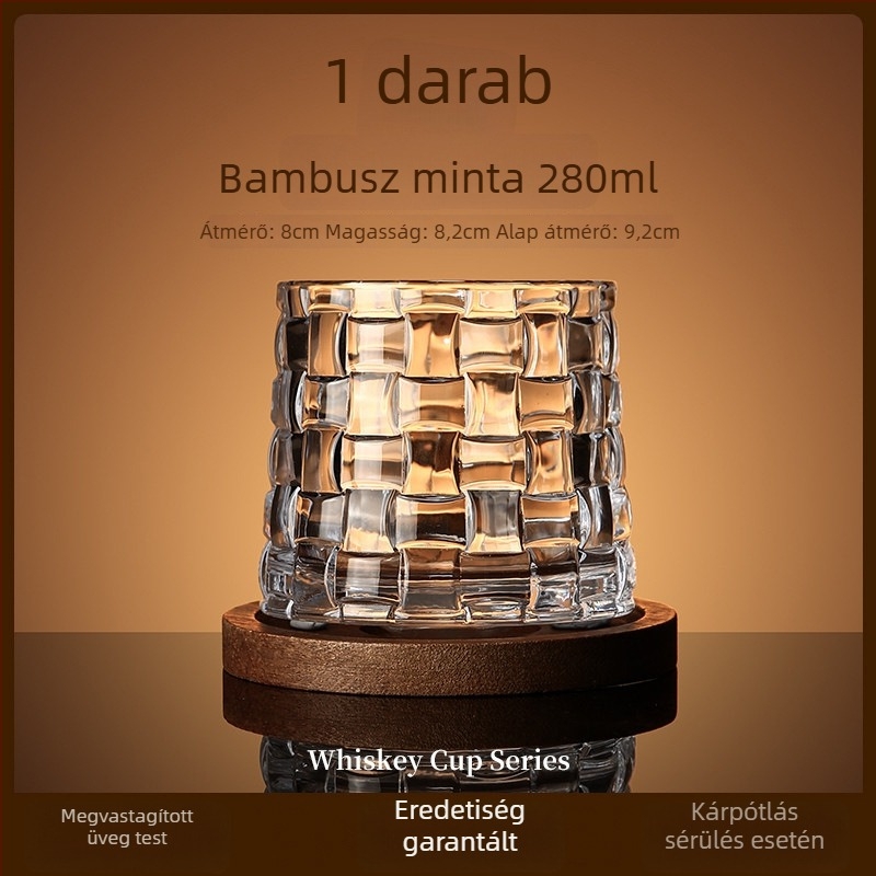 Whiskey pohár üvegből, könnyű luxus stílus, forgó talppal és poháralátéttel