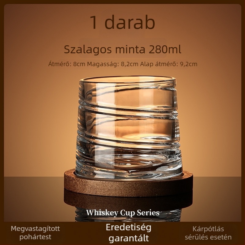 Whiskey pohár üvegből, könnyű luxus stílus, forgó talppal és poháralátéttel