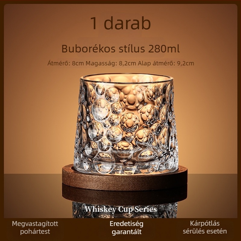 Whiskey pohár üvegből, könnyű luxus stílus, forgó talppal és poháralátéttel