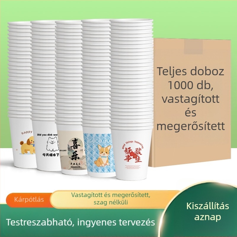 Egyszer használatos vastagfalú papírpohár 250 ml – otthonra és irodába, rajzfilm motívummal, egyedi nyomtatású promóciós pohár