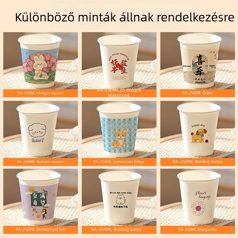 Egyszer használatos vastagfalú papírpohár 250 ml – otthonra és irodába, rajzfilm motívummal, egyedi nyomtatású promóciós pohár