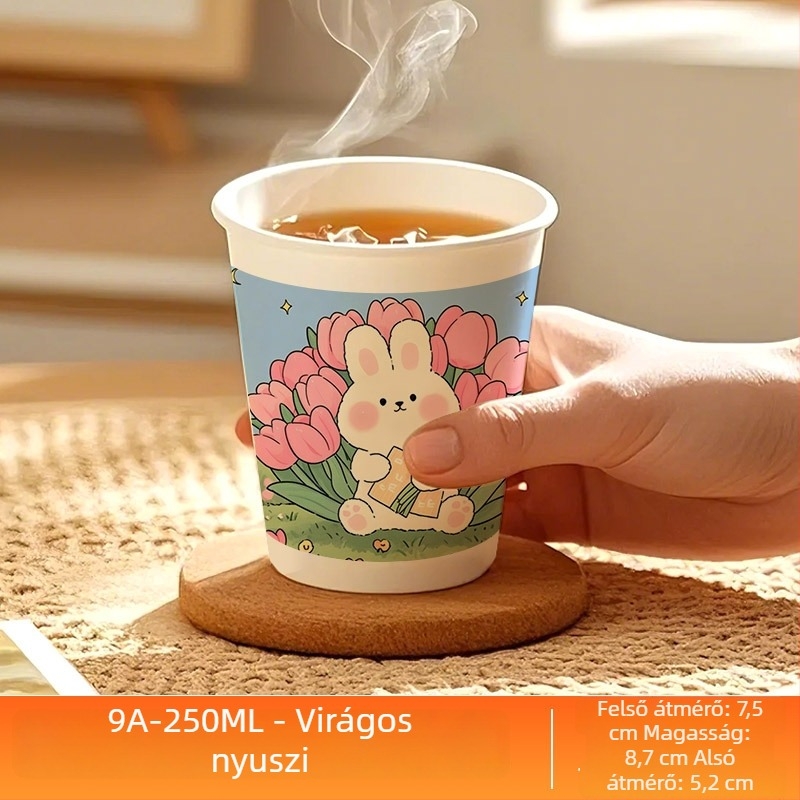 Egyszer használatos vastagfalú papírpohár 250 ml – otthonra és irodába, rajzfilm motívummal, egyedi nyomtatású promóciós pohár