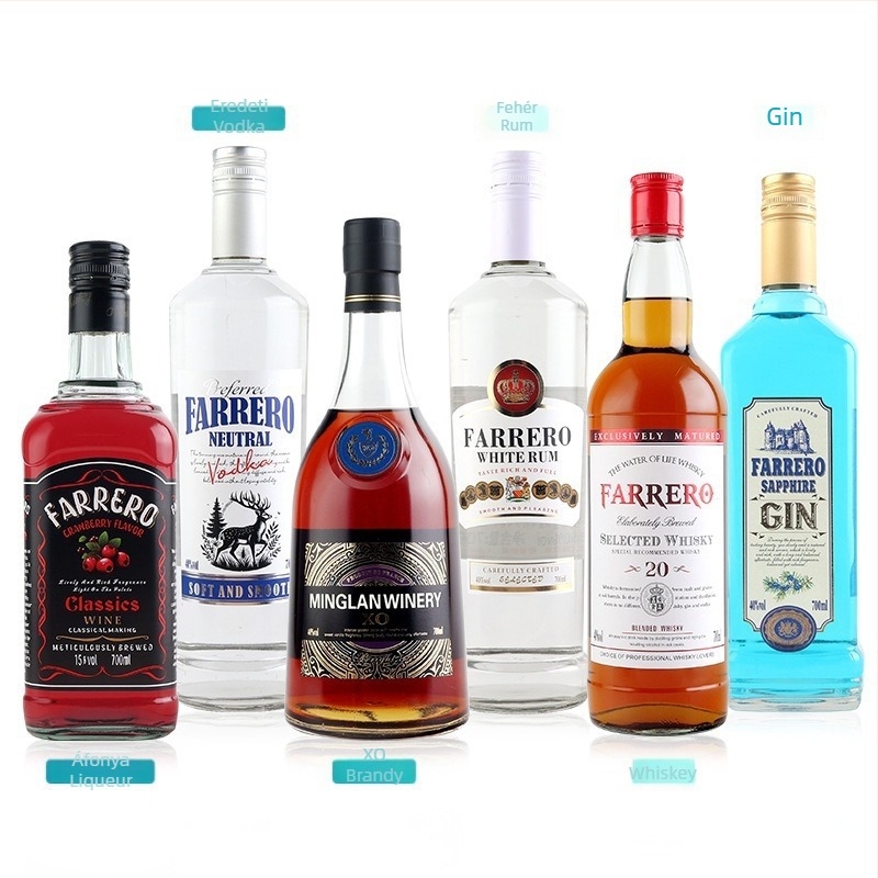 Vodka koktélalap készlet likőrsziruppal, fehér rummal, külföldi szeszekkel, whiskyvel és XO brandyvel