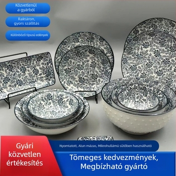 Japán-stílusú aláglazúrozott ág motívumos kerámia étkészlet – modern minimalistus szett, sushi tányérok, hópelyhes mintájú tálak és gyümölcsös tálak