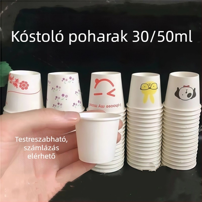 Mini papír kóstoló pohár, 30–50 ml, egyszer használatos