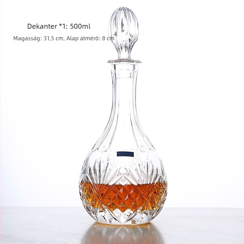Európai stílusú boros dekantáló és whiskey adagoló, kristályüveg, nordic dizájn, 6 darabos készlet