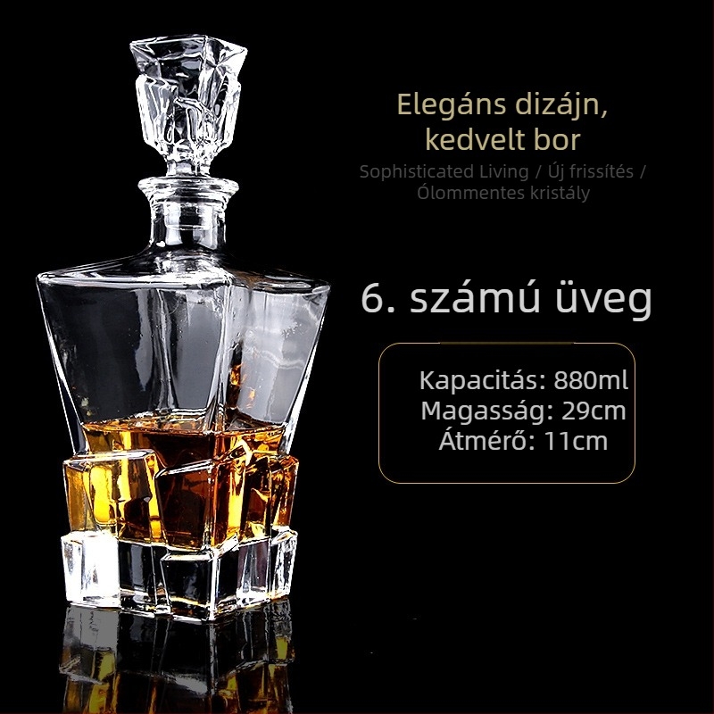 Európai stílusú boros dekantáló és whiskey adagoló, kristályüveg, nordic dizájn, 6 darabos készlet