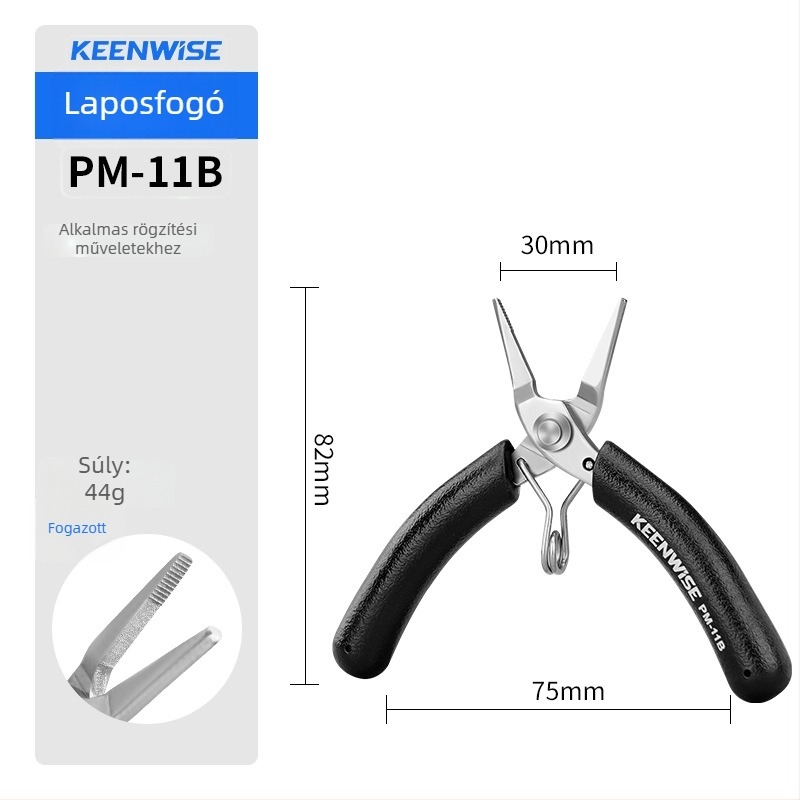 Qingwei Mini kézműves csipesz: hegyes végű, kis méretű, rozsdamentes acél, görbe orrú, sík- és kerek szájú, rugóval