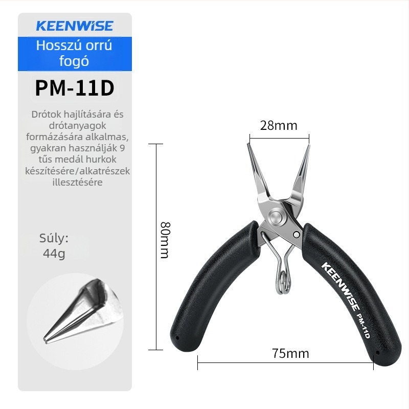 Qingwei Mini kézműves csipesz: hegyes végű, kis méretű, rozsdamentes acél, görbe orrú, sík- és kerek szájú, rugóval