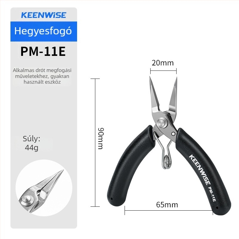 Qingwei Mini kézműves csipesz: hegyes végű, kis méretű, rozsdamentes acél, görbe orrú, sík- és kerek szájú, rugóval