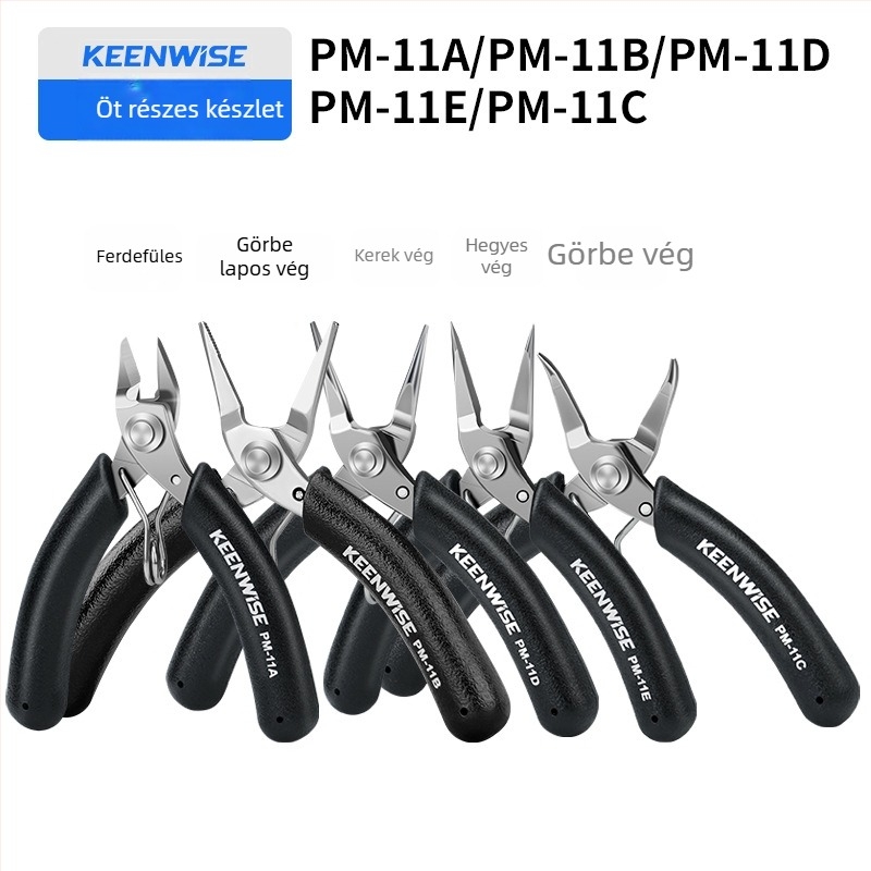 Qingwei Mini kézműves csipesz: hegyes végű, kis méretű, rozsdamentes acél, görbe orrú, sík- és kerek szájú, rugóval
