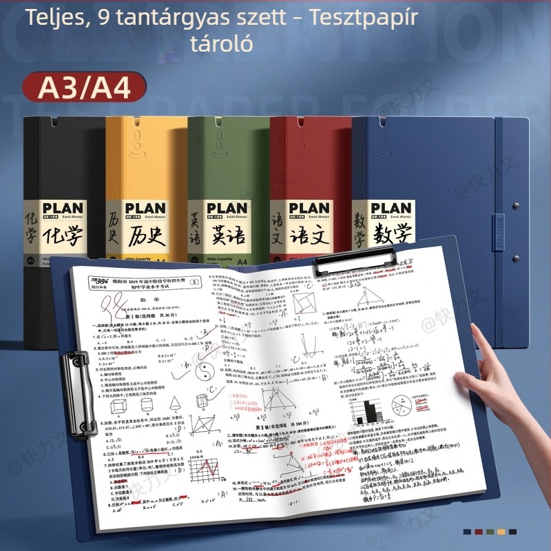A3/A4 vizsgadolgozat mappa átlátszó betétekkel, dupla csipesz, PP anyag