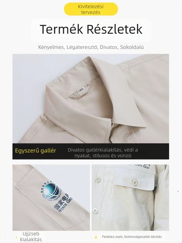 Férfi nyári munkaruha készlet, 100% pamutból, hosszú ujjú, vékony, anti-sztatikus védőruha a Nemzeti Hálózathoz