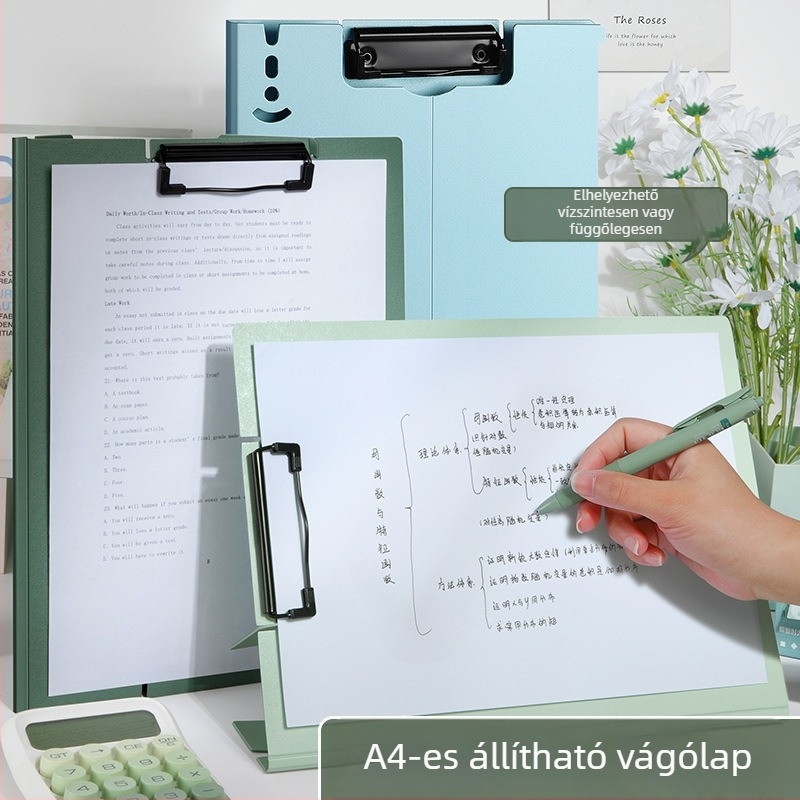 A4-es függőleges irattartó egy klippel, írófelülettel és vízálló bevonattal, értekezletekhez és vizsgákhoz