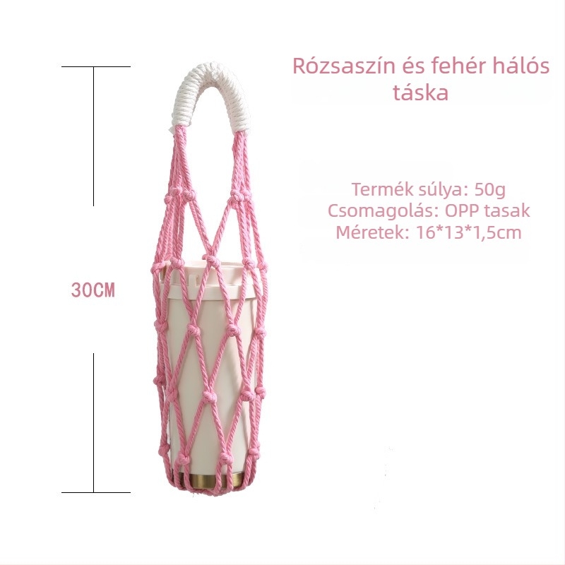 Izolált hálós pohárvédő tejes-tea és kávé pohárhoz, védőhüvely üvegpohárhoz, hordozható hálós pohártáska