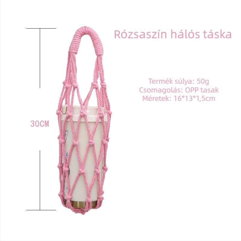 Izolált hálós pohárvédő tejes-tea és kávé pohárhoz, védőhüvely üvegpohárhoz, hordozható hálós pohártáska