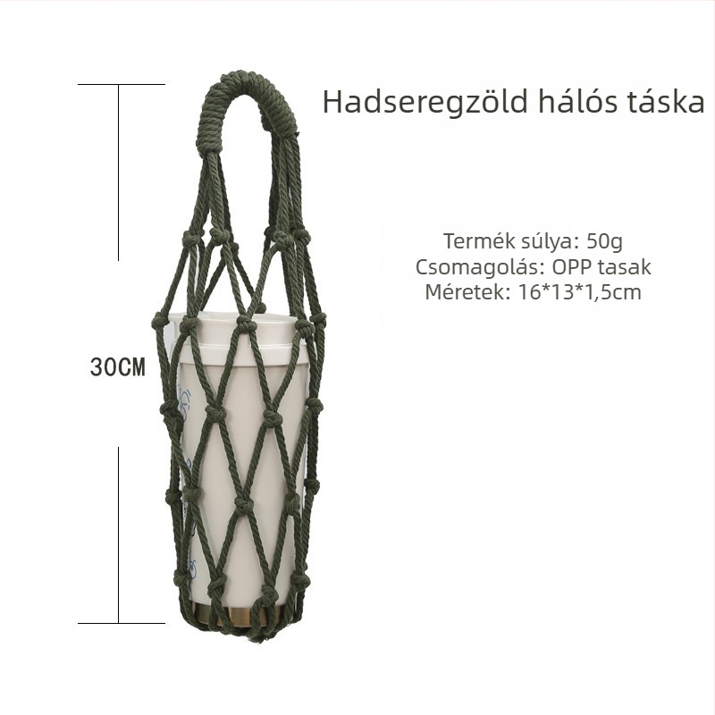 Izolált hálós pohárvédő tejes-tea és kávé pohárhoz, védőhüvely üvegpohárhoz, hordozható hálós pohártáska